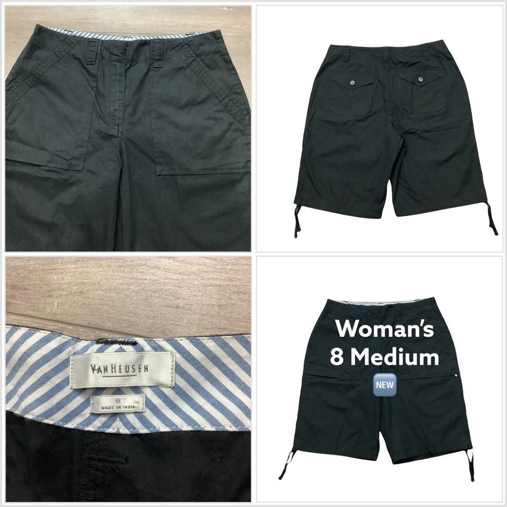Women's Van Heusen 8 M Medium Shorts Black Bermuda Chino Khakis Cotton NWOT